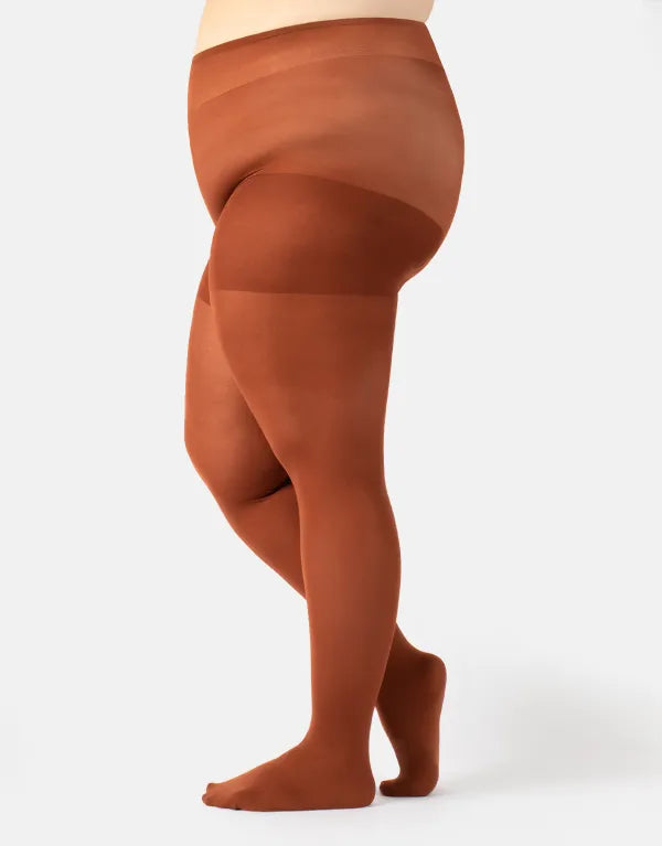 Calzitaly 60 Den Curvy Tights - Rust orange brown (Burnt Henna) plain opaque plus size tights with a super elasticated boxer top, anti-chafing panels, flat seams and cotton gusset.