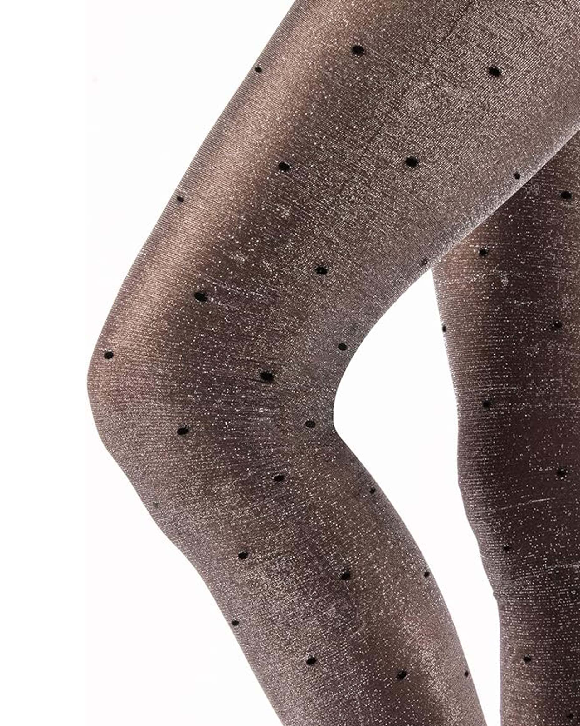 Calzitaly Glitter Polka Dot Tights - Sheer black fashion tights with sparkly silver lamé, black polka dot pattern.