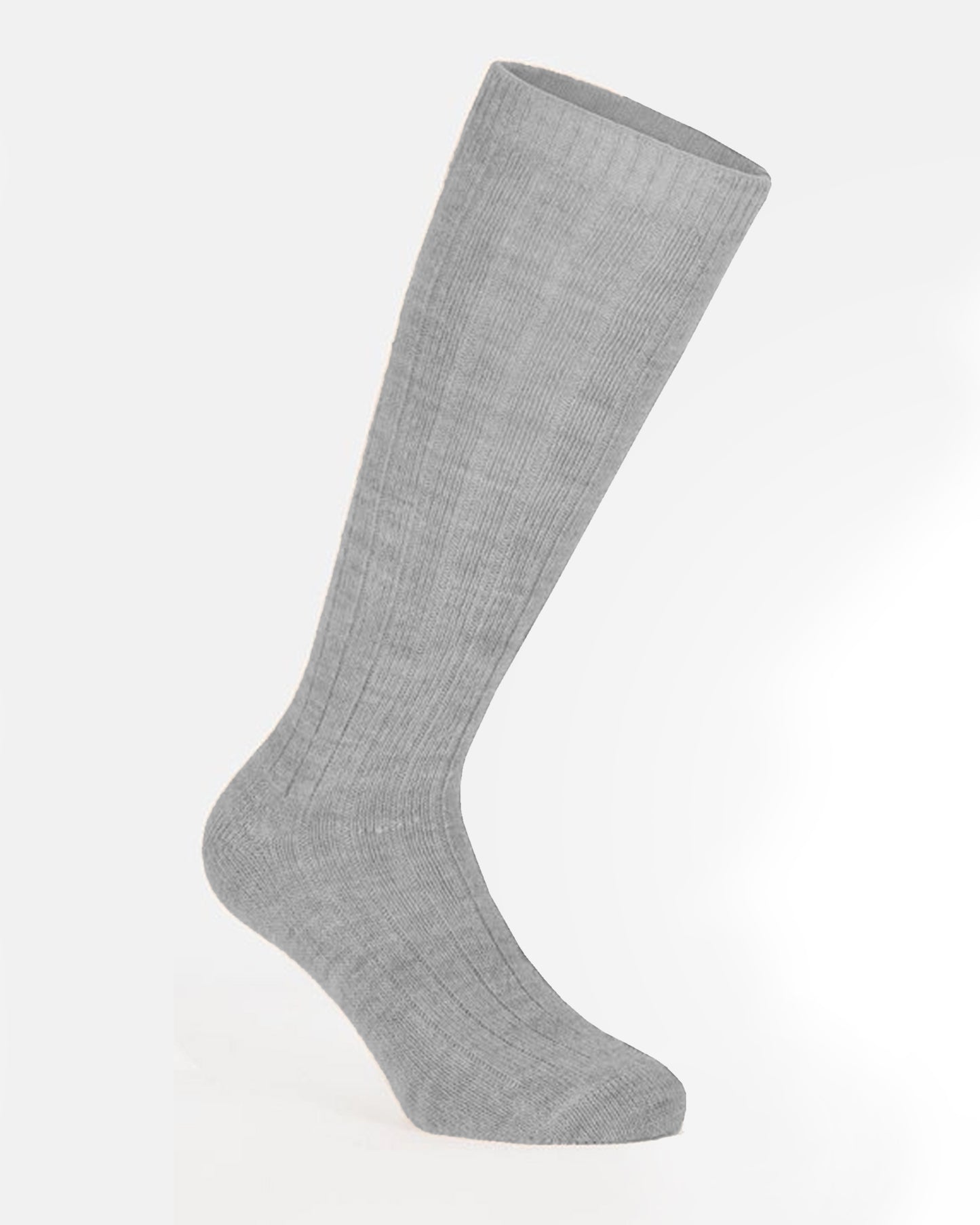 Light grey knee-high sock on a white background