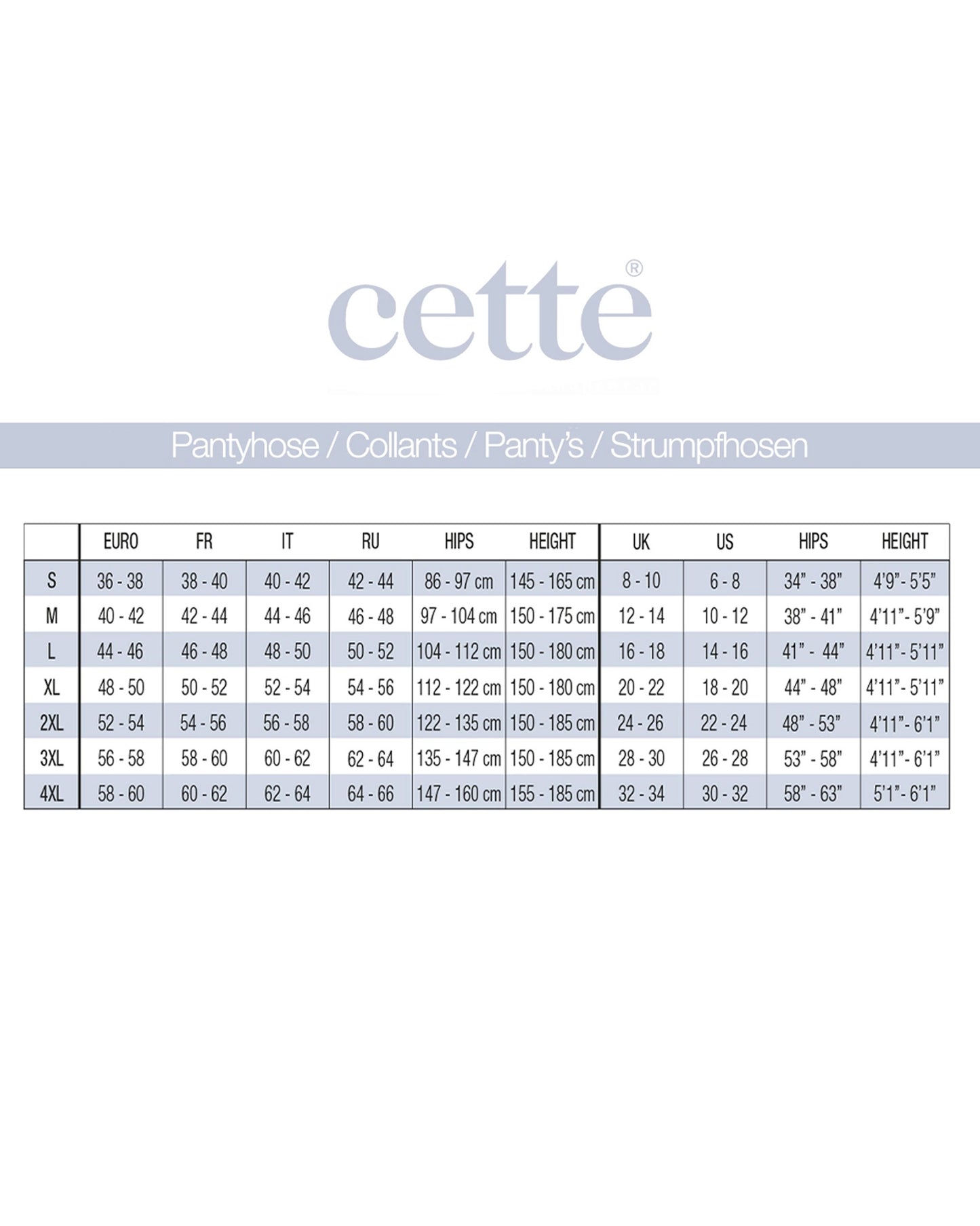 Cette - Tights Size Chart