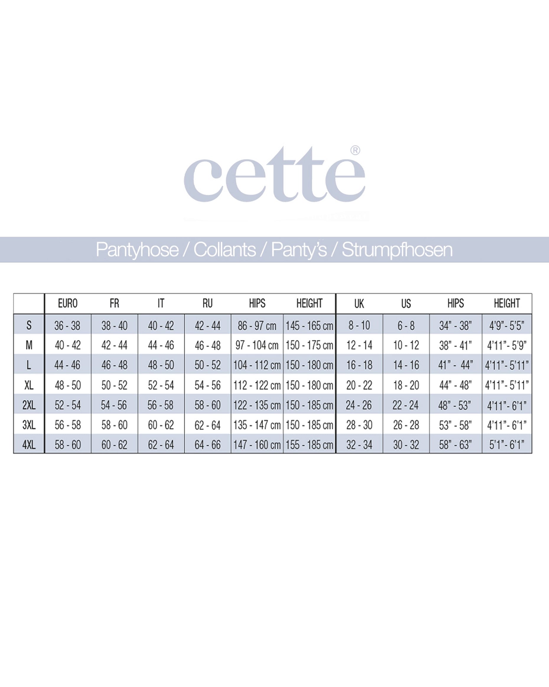 Cette - Tights Size Chart