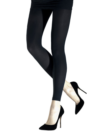 Emilio Cavallini 1176.90.2 Barely Opaque Leggings - Black footless tights worn with black mini skirt and stiletto high heels.
