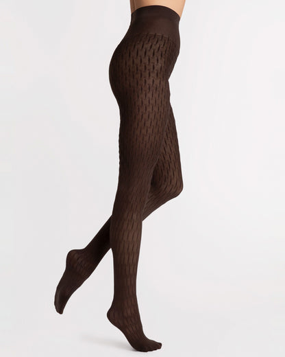 Brown textured patterned tights on a white background
