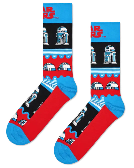 Happy Socks P000270 R2D2 Sock - Light blue, red, navy and white Star Wars themed socks featuring the R2D2 droid character.