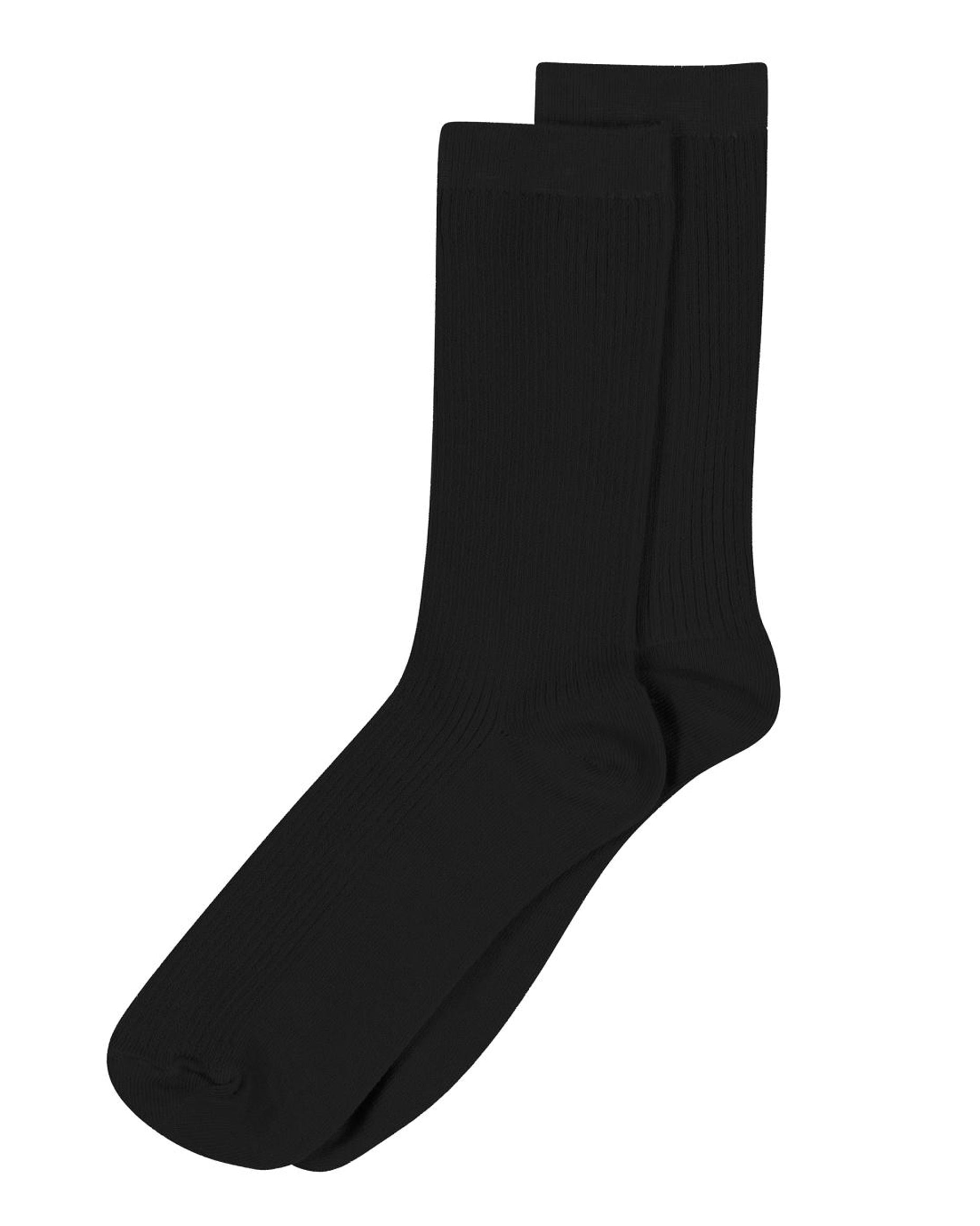 MP Denmark Fine Cotton Rib Sock - Soft and light black ribbed cotton crew length ankle socks with plain cuff, plain sole, shaped heel and flat toe seam.
