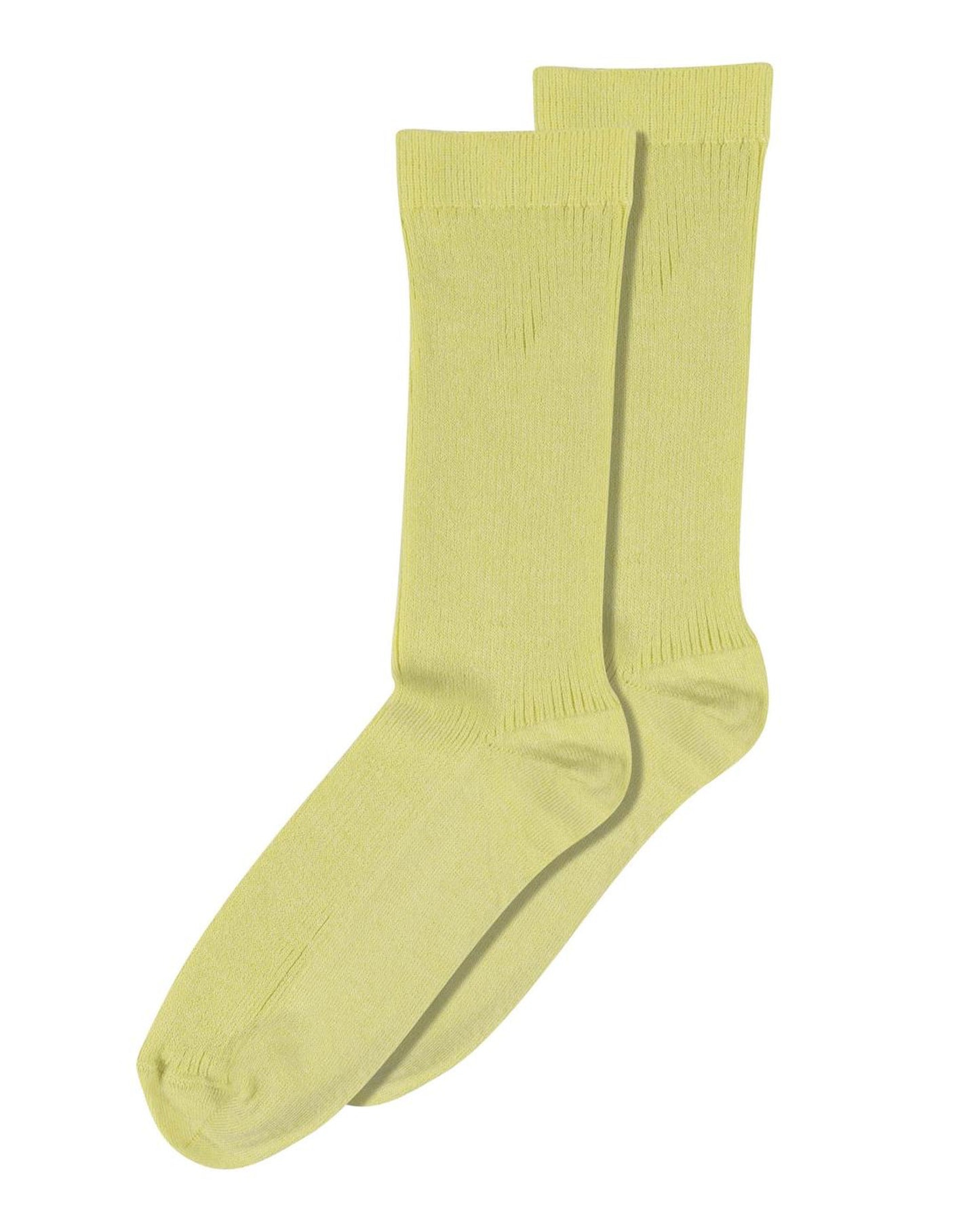 MP Denmark Fine Cotton Rib Sock - Soft and light pale pistacchio green ribbed cotton crew length ankle socks with plain cuff, plain sole, shaped heel and flat toe seam.