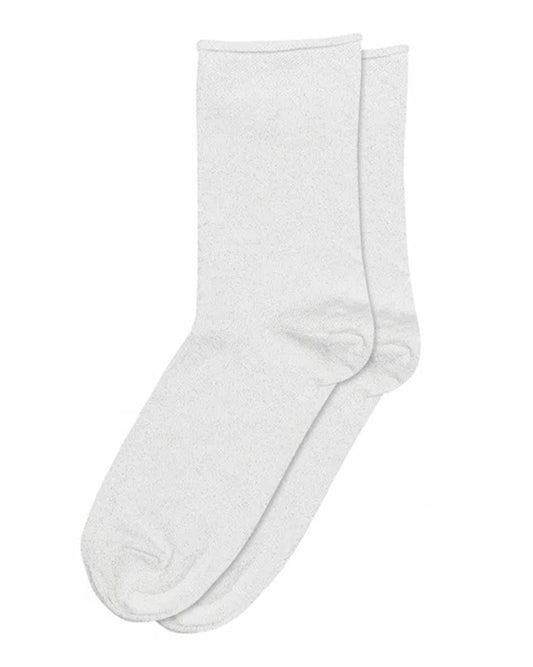 White sock with silver lamé on a white background