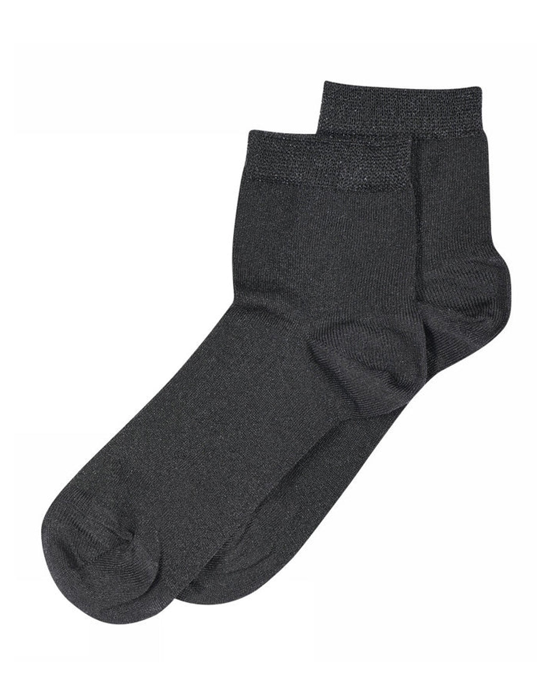 MP Denmark 77665 Pi Socks - Black quarter high fashion ankle socks with sparkly lamé through out, plain cuff, shaped heel and flat toe seam.