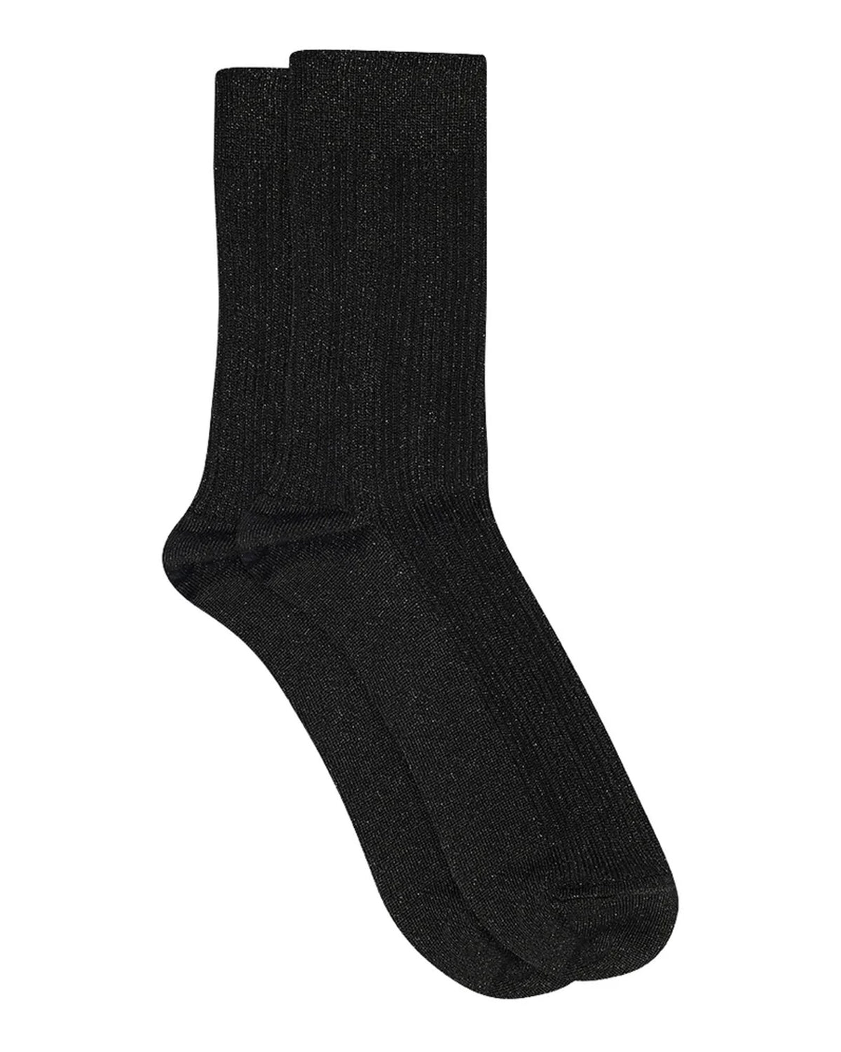 Pair of black ribbed crew length ankle so with silver lamé