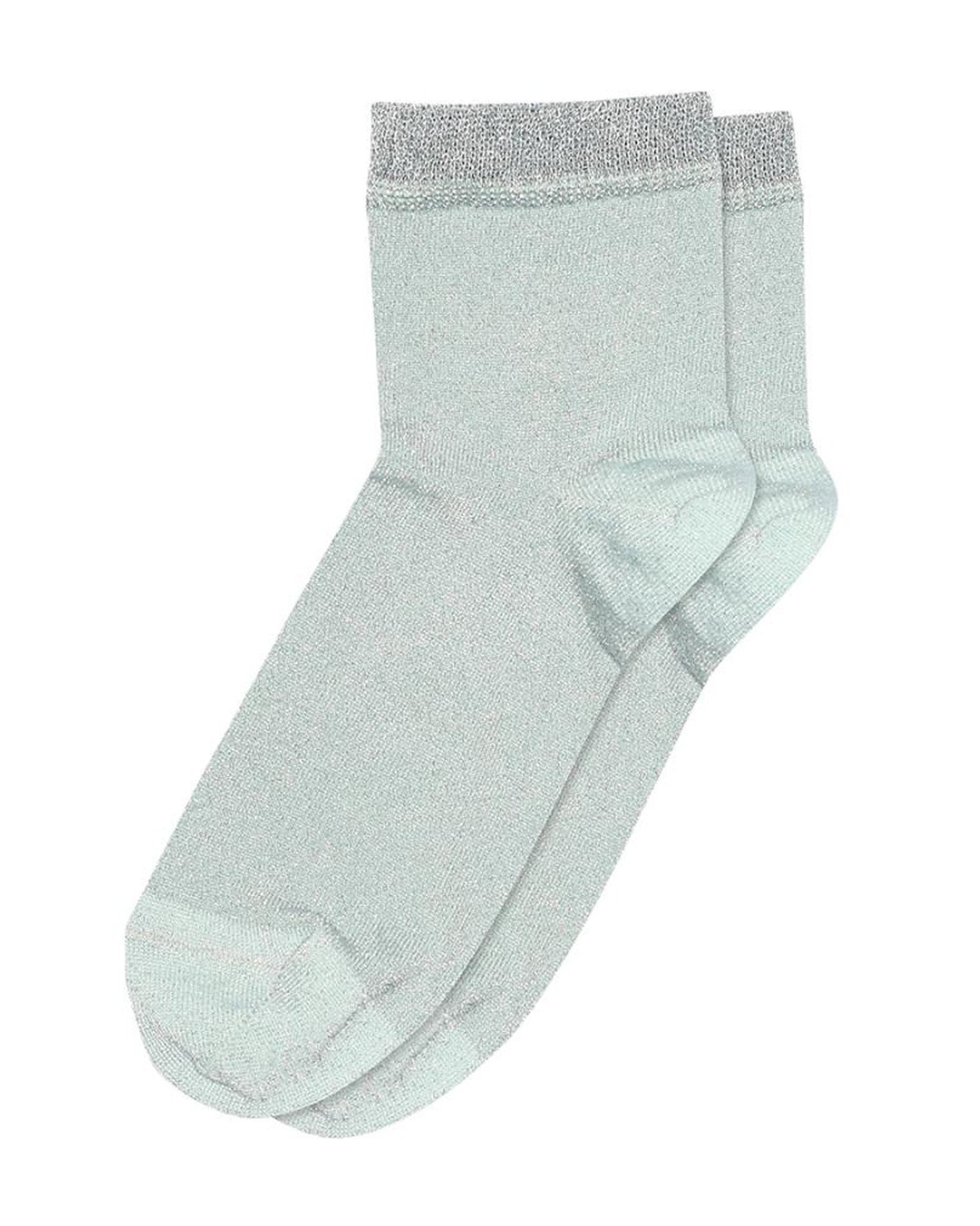 MP Denmark 77665 Pi Socks - Light mint green quarter high fashion ankle socks with sparkly lame through out, plain cuff, shaped heel and flat toe seam.