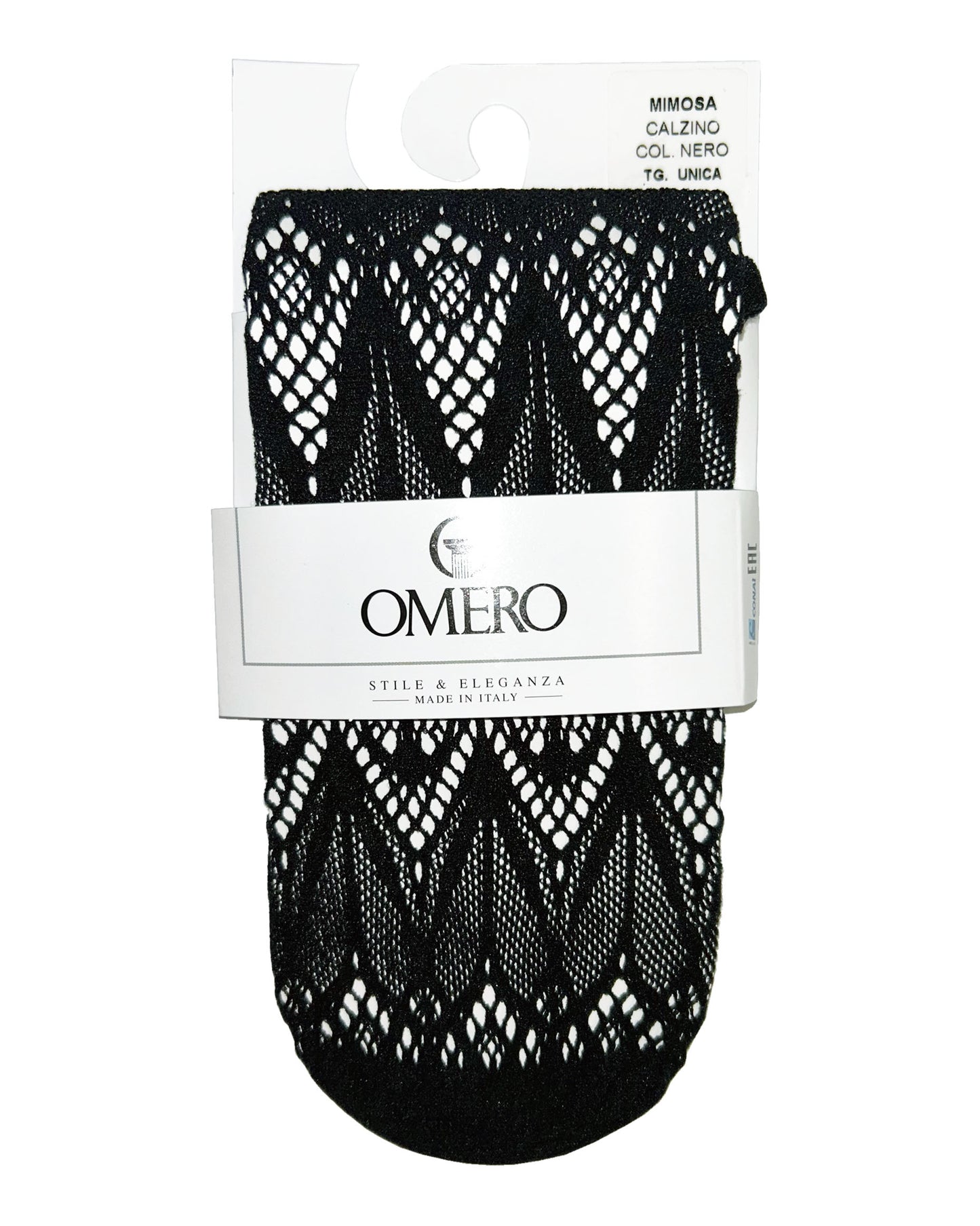 Omero Mimosa Calzino Pack - Black laser-cut fishnet fashion ankle socks with a gothic/tribal style pattern, simple elasticated cuff and opaque toe. 