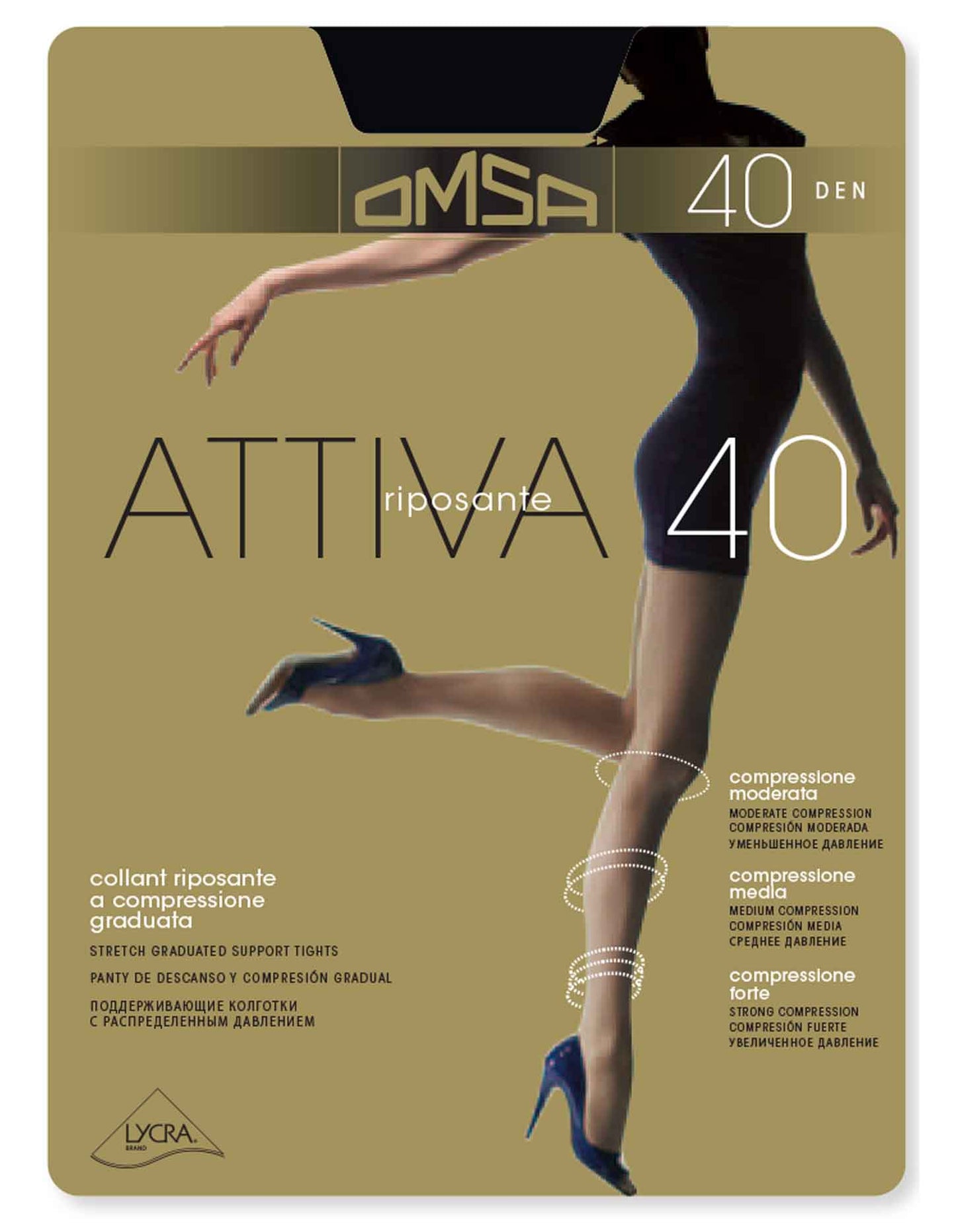 Omsa Attiva 40 light support tights, gradual compression, helps conceal cellulite, good for flights and being on your feet all day.