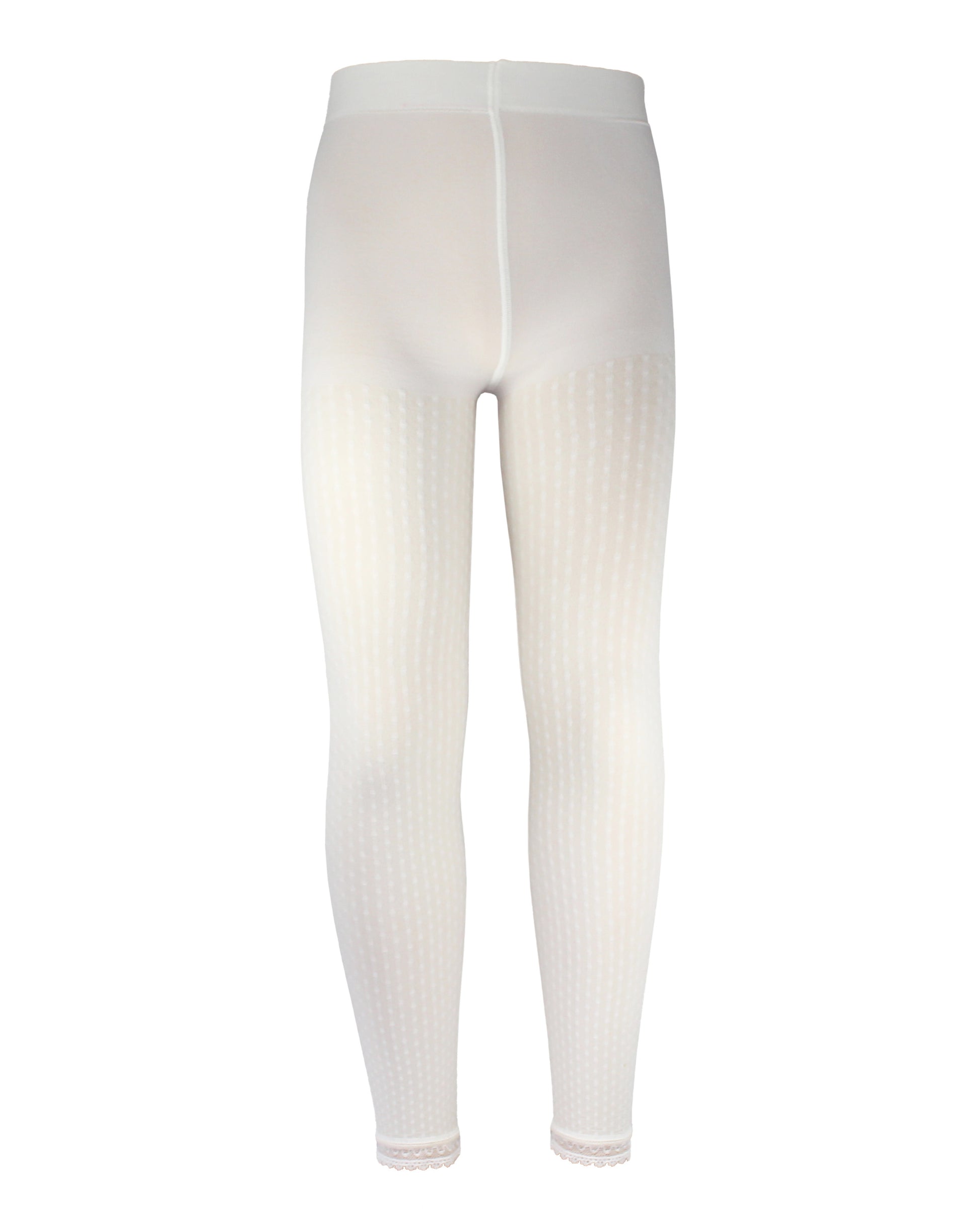 Omsa Caramel Pantacollant - Soft opaque cream footless tights with a textured floral pinstripe pattern and lace trim cuff.
