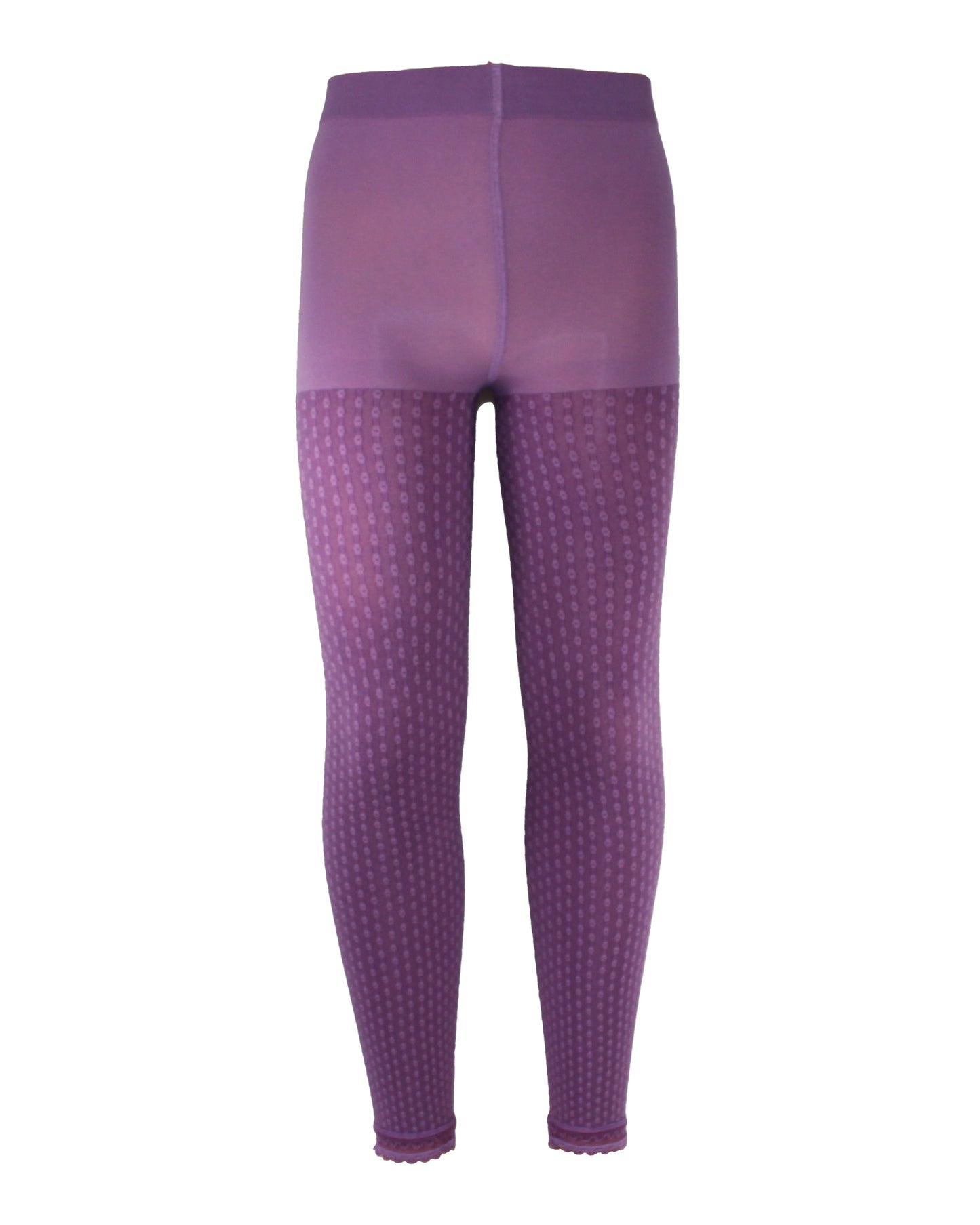 Omsa Caramel Pantacollant - Soft opaque purple footless tights with a textured floral pinstripe pattern and lace trim cuff.