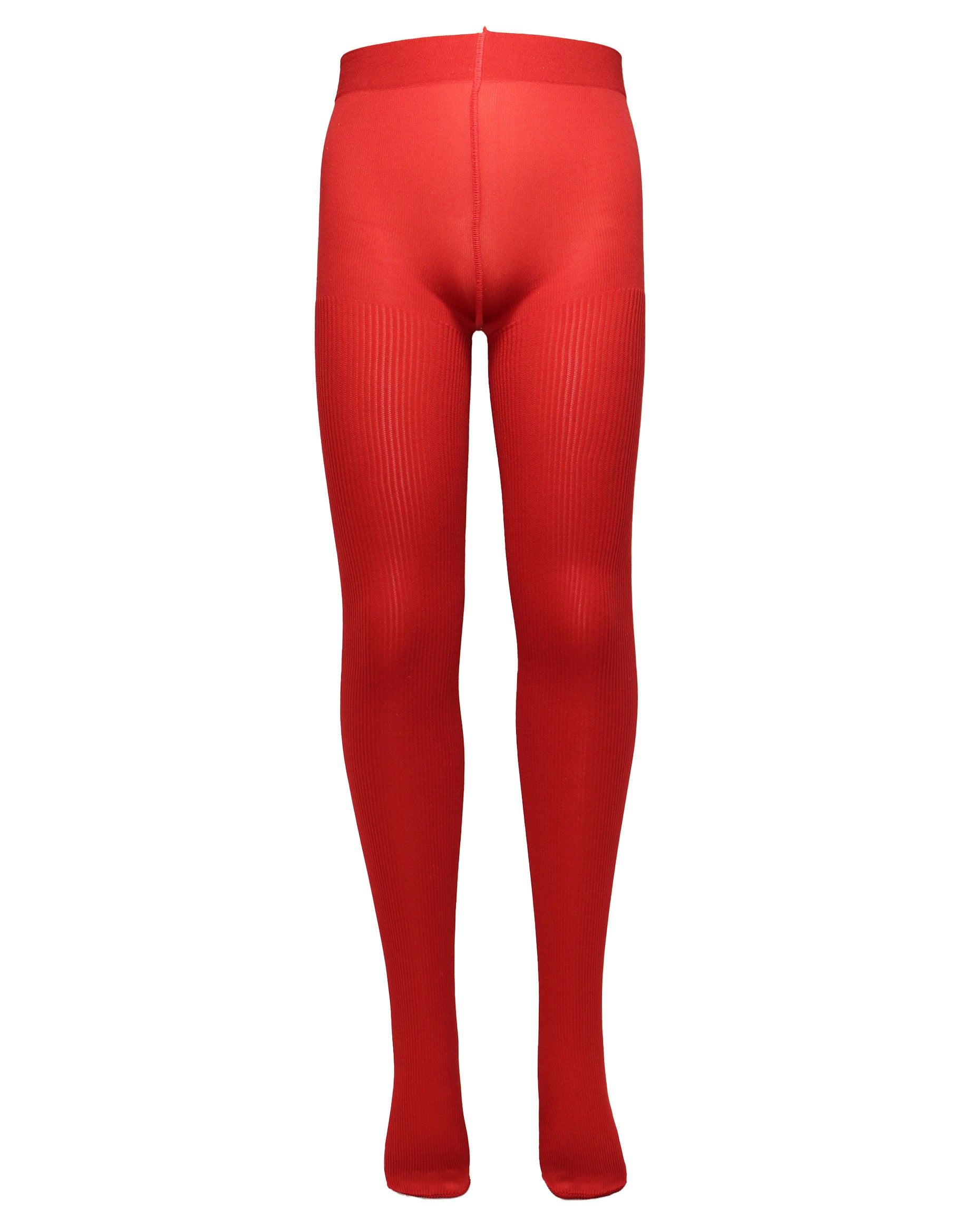 Omsa Serenella Cinderella Collant - Red soft opaque ribbed children's tights with a plain smooth boxer top and deep comfort waist band.