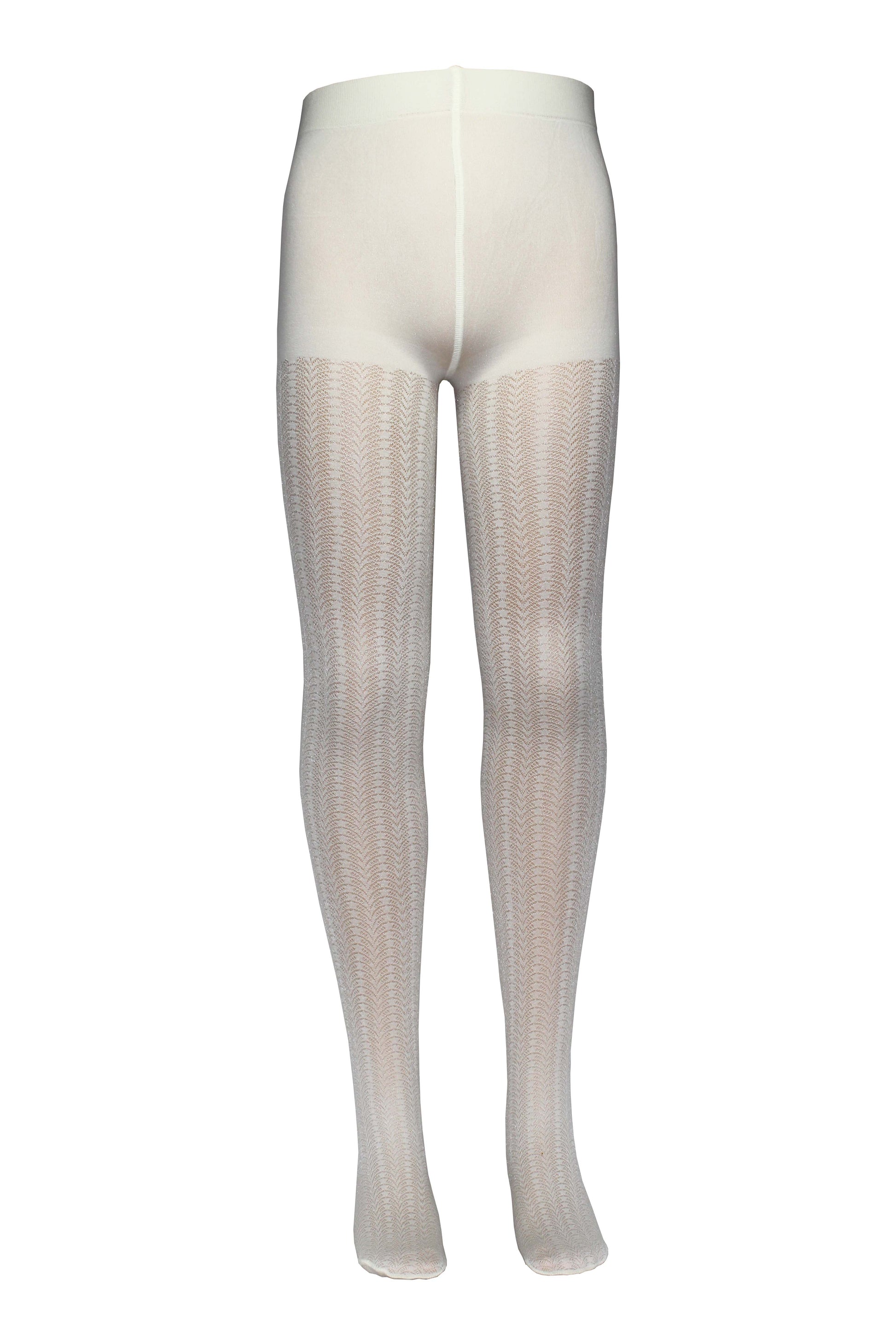 Omsa Serenella Delice Collant - Cream Semi opaque Kid's fashion tights with a woven circular linear lace style pattern.