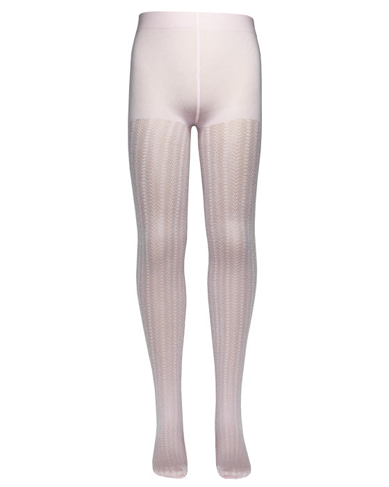 Omsa Serenella Delice Collant - Baby pink / rosa semi opaque Kid's fashion tights with a woven circular linear lace style pattern.