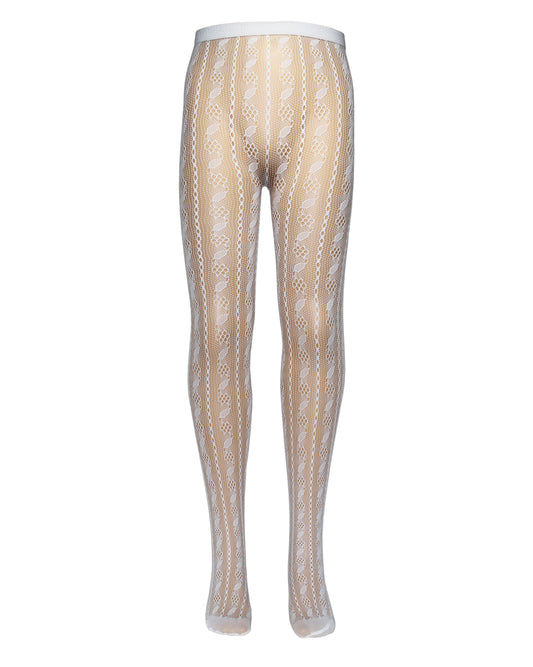 Omsa Souvenir Children's Tights - White openwork crochet floral lace style tights with micro mesh toe and seamless top.