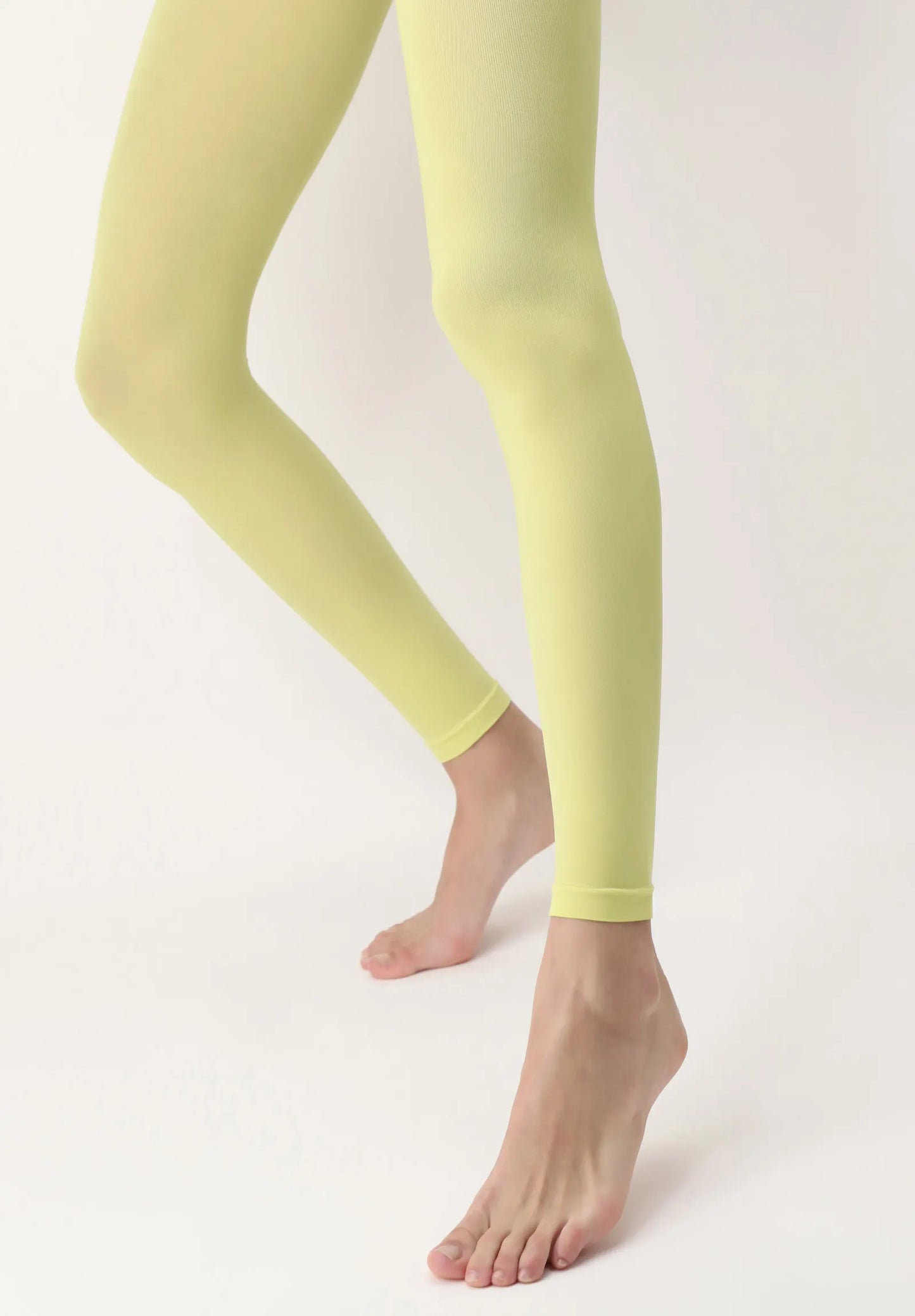 Oroblù All Colors Leggings - Bright citron lime green soft matte opaque footless tights with deep comfort waist band, flat seams and gusset.