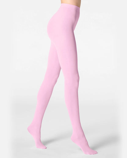 Pink tights worn by a person on a white background