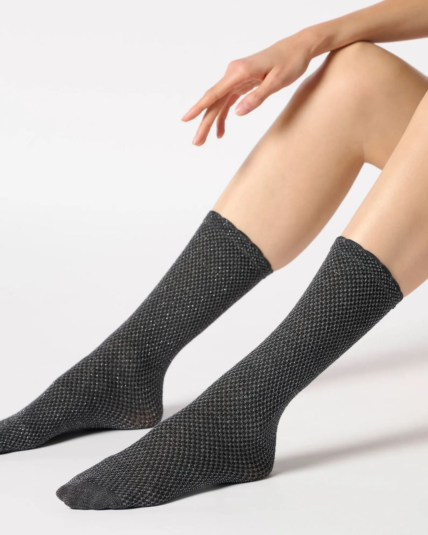 Sparkly silver, grey and black micro checkered pattern socks