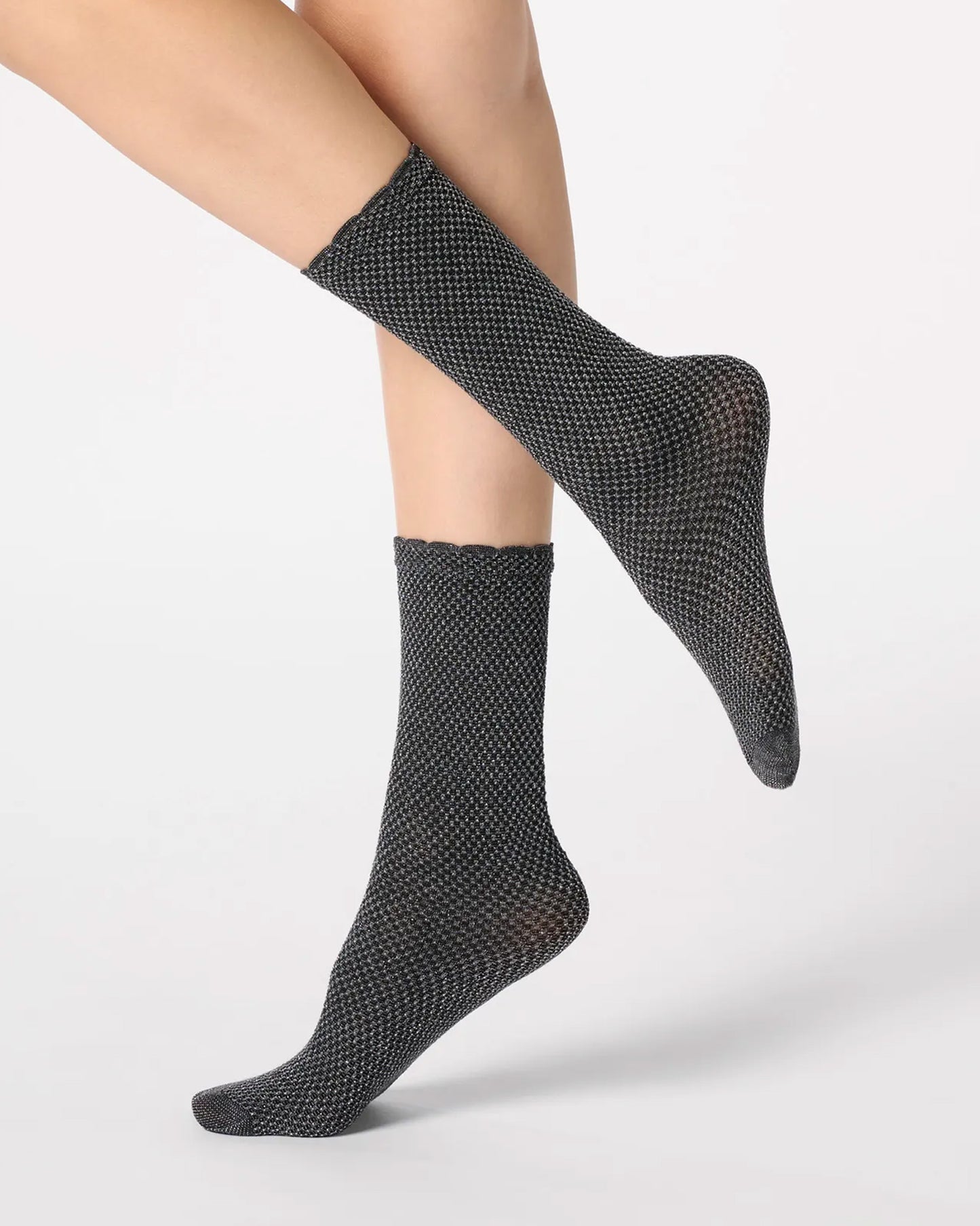 Sparkly silver, grey and black micro checkered pattern socks
