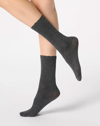 Sparkly silver, grey and black micro checkered pattern socks