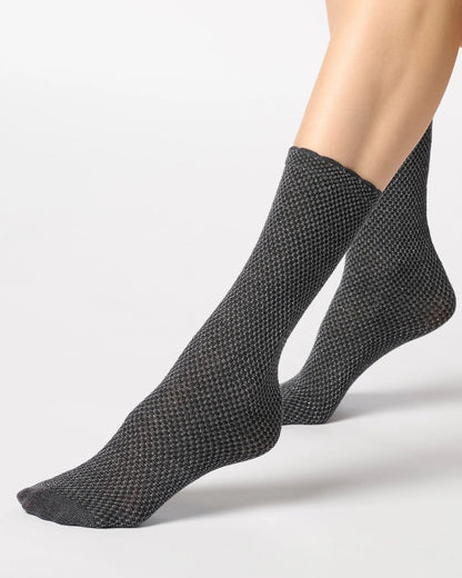 Sparkly silver, grey and black micro checkered pattern socks