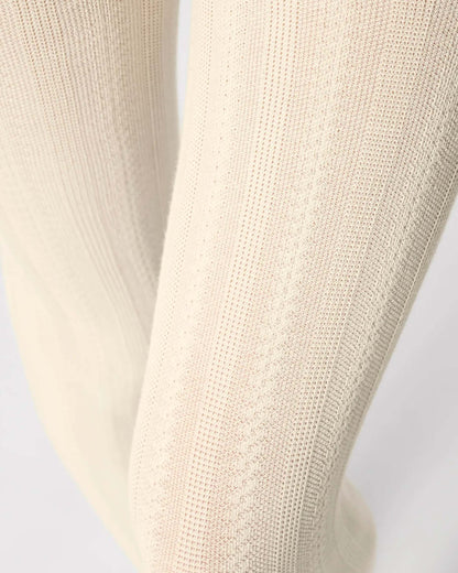 Cream knitted cotton socks with a geometric stripe cable design