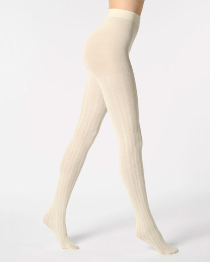 Cream knitted cotton socks with a geometric stripe cable design