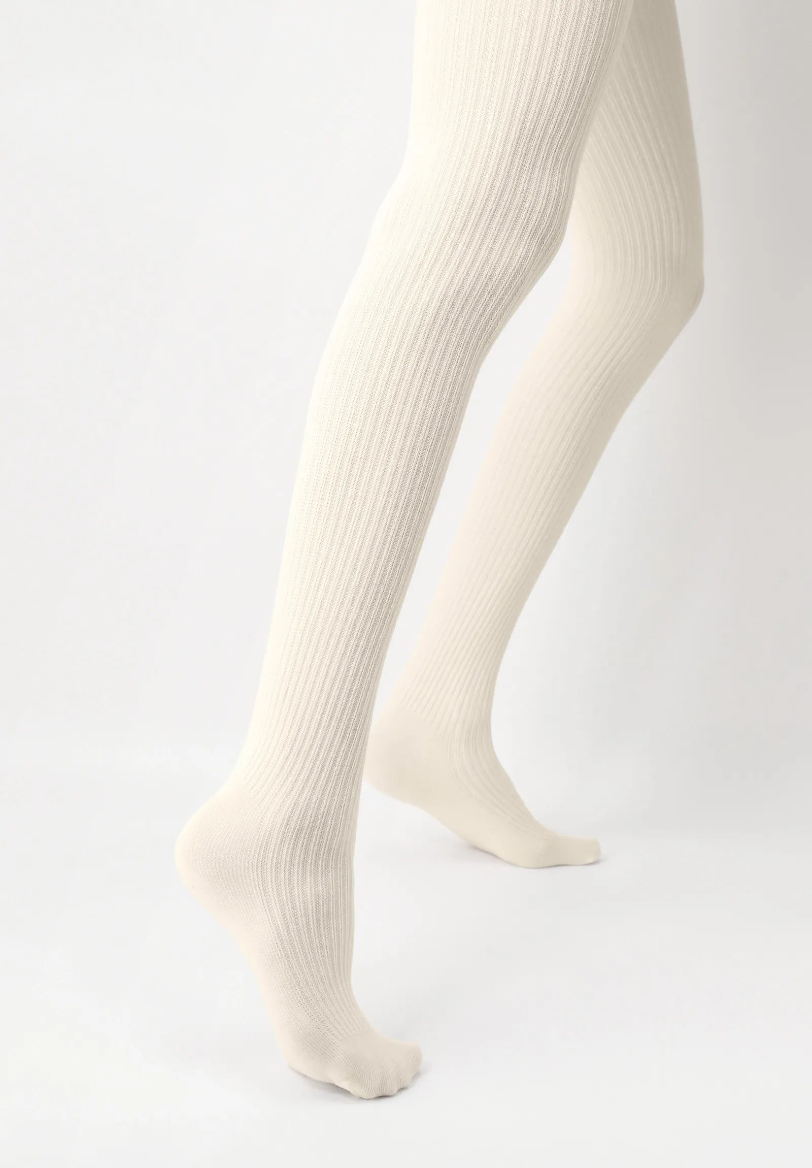 Oroblu Eco Natural Rib Tights - Cream ribbed knitted tights made of soft recycled polyester and viscose with built in shoe liner socks.
