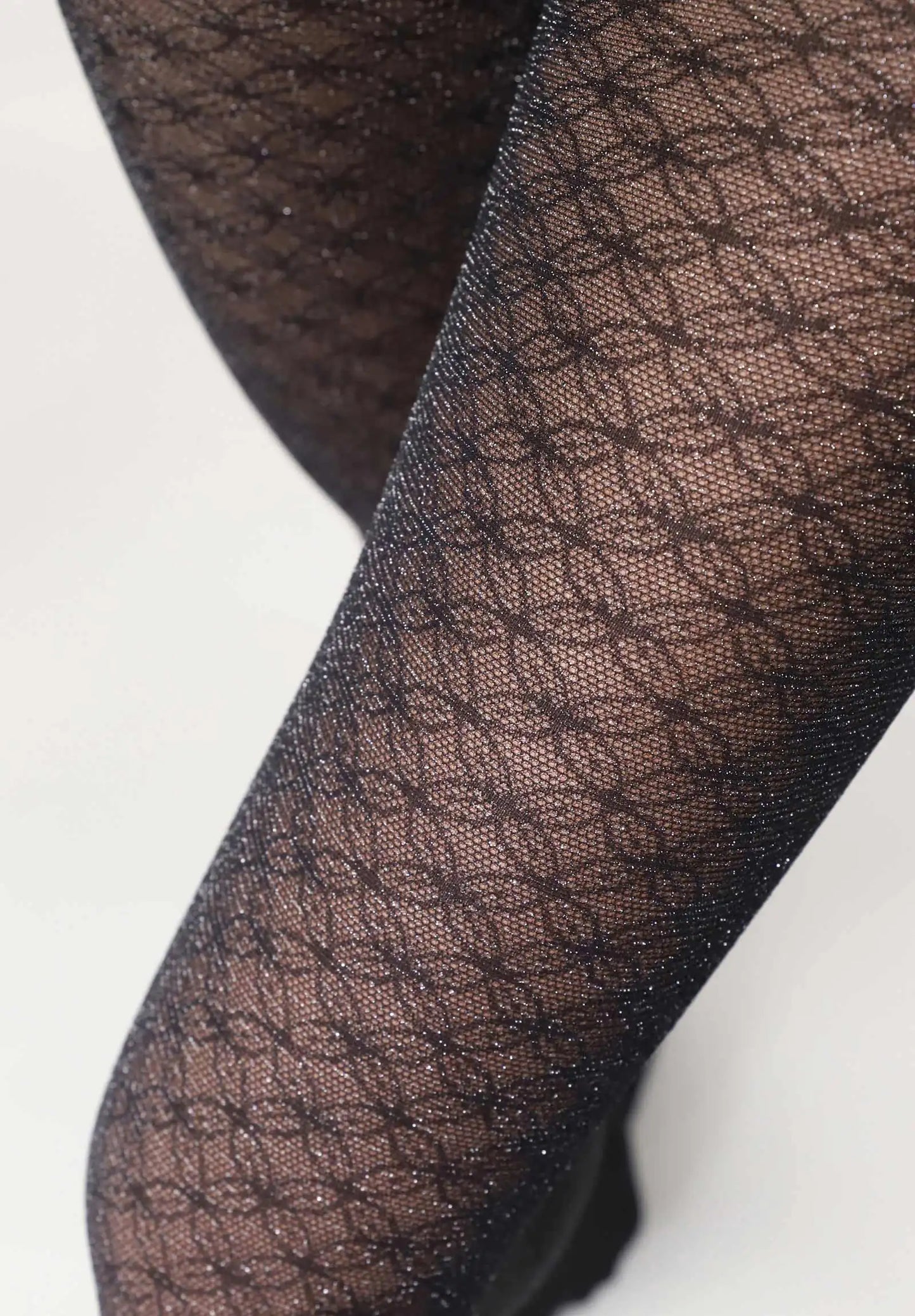 Oroblù Sparkly Lace Collant - Black semi sheer fashion tights with an all over delicate geometric lace style pattern in silver lurex