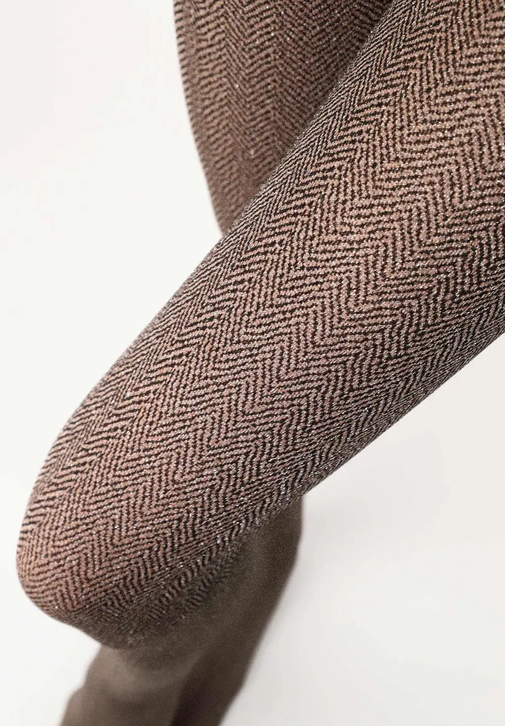 Oroblù Sparkle Tweed Collant - Opaque two-toned tweed herringbone patterned fashion tights in beige and black with sparkly lamé lurex