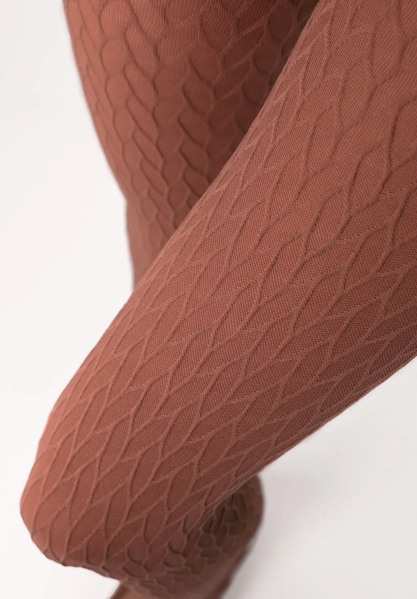 Oroblù Winding Tights - Light brown opaque fashion tights with an all over subtle braided cable knit style textured pattern