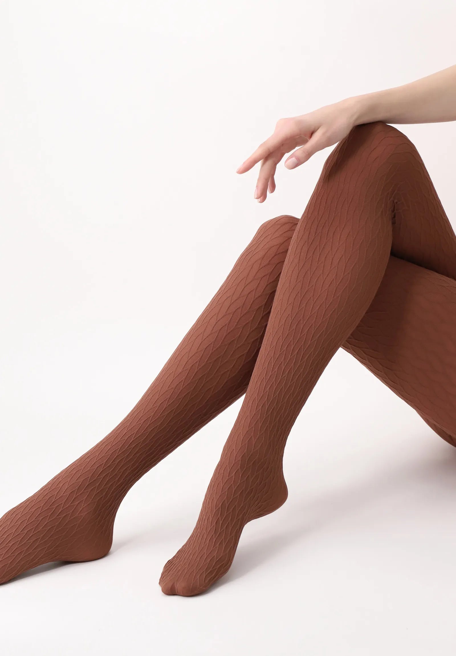 Oroblù Winding Tights - Light brown opaque fashion tights with an all over subtle braided cable knit style jacquard pattern