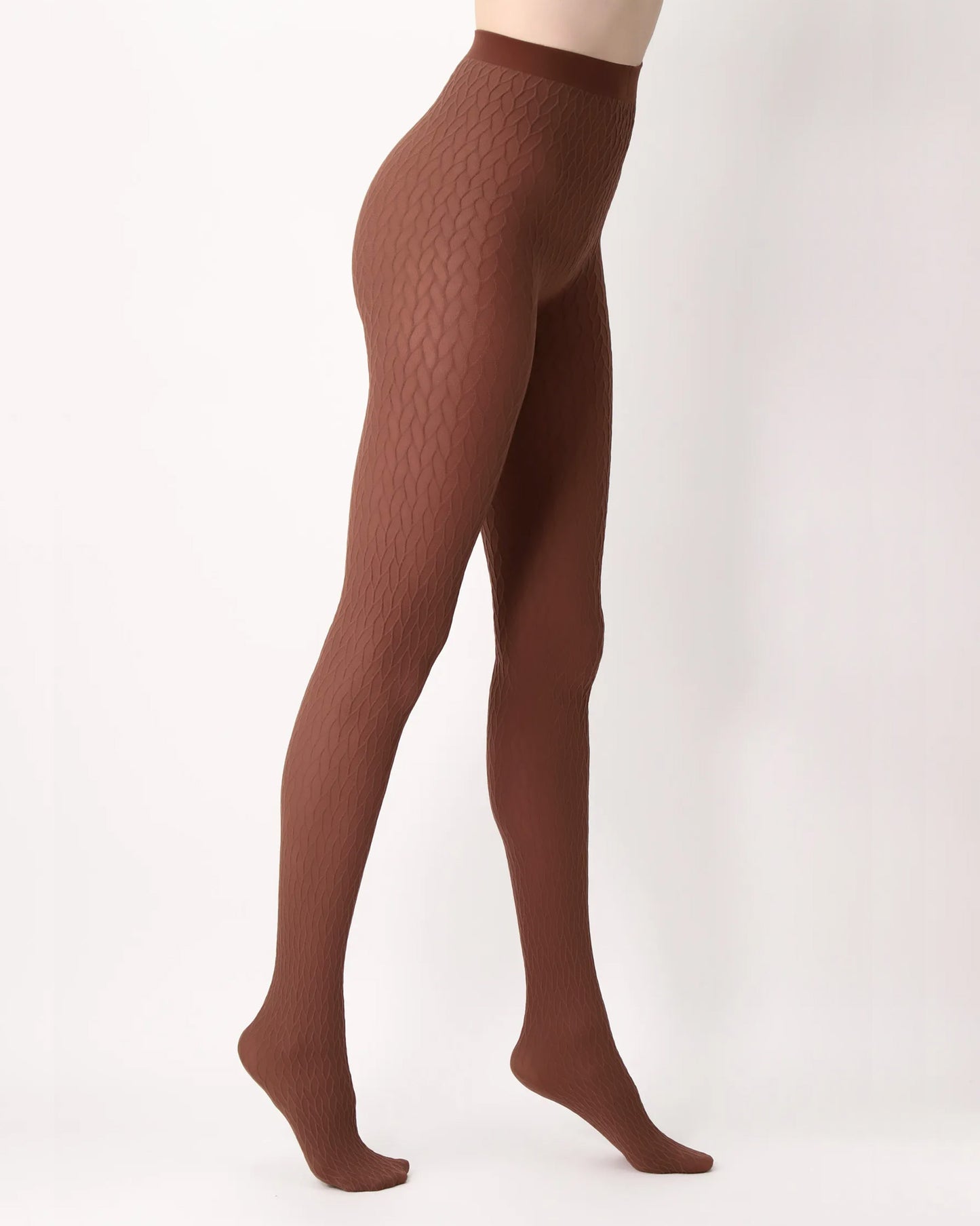 Oroblù Winding Collant - Light brown opaque fashion tights with an all over subtle braided cable knit style textured pattern