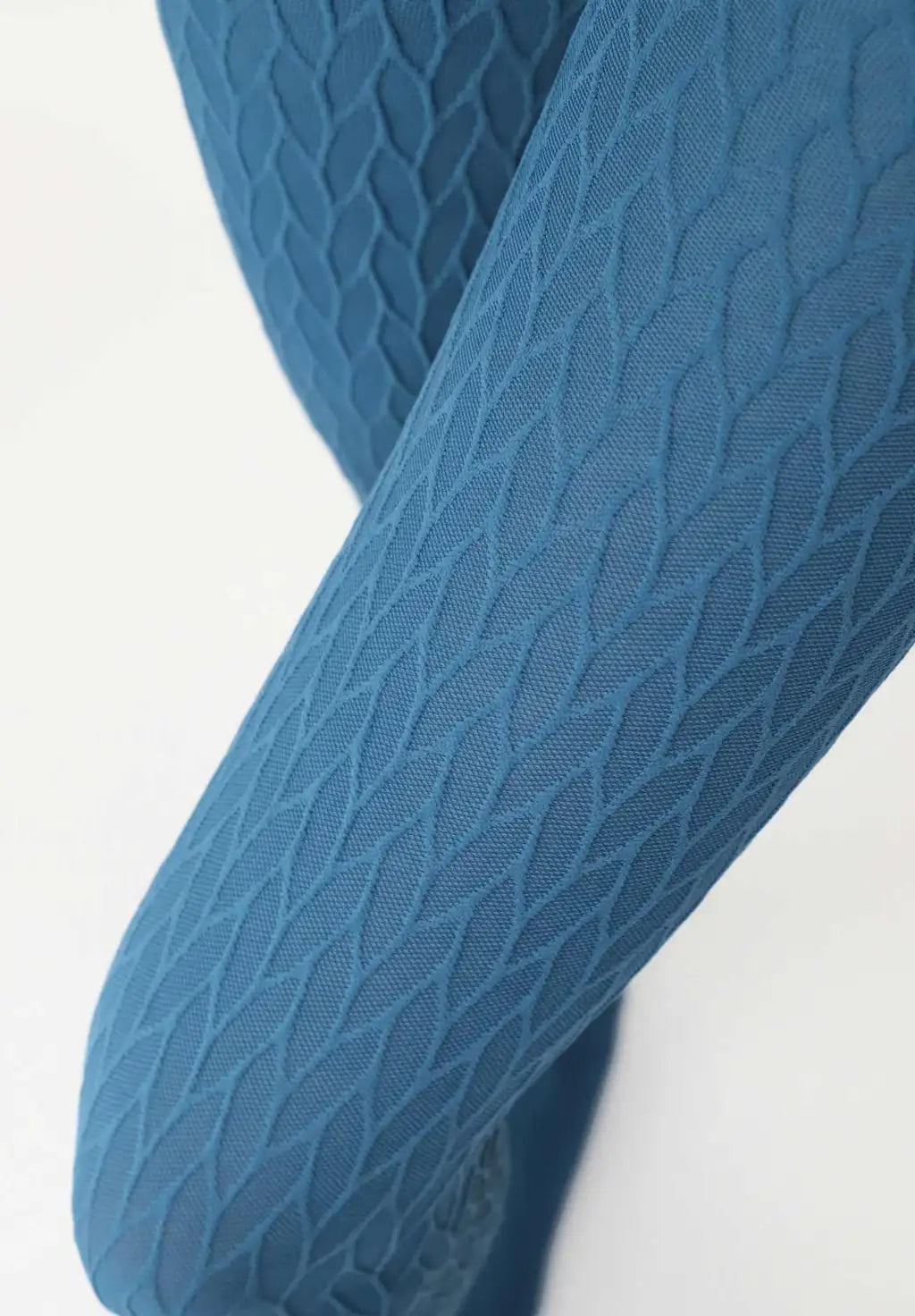Oroblù Winding Collant - Teal blue opaque fashion tights with an all over subtle braided cable knit style textured pattern