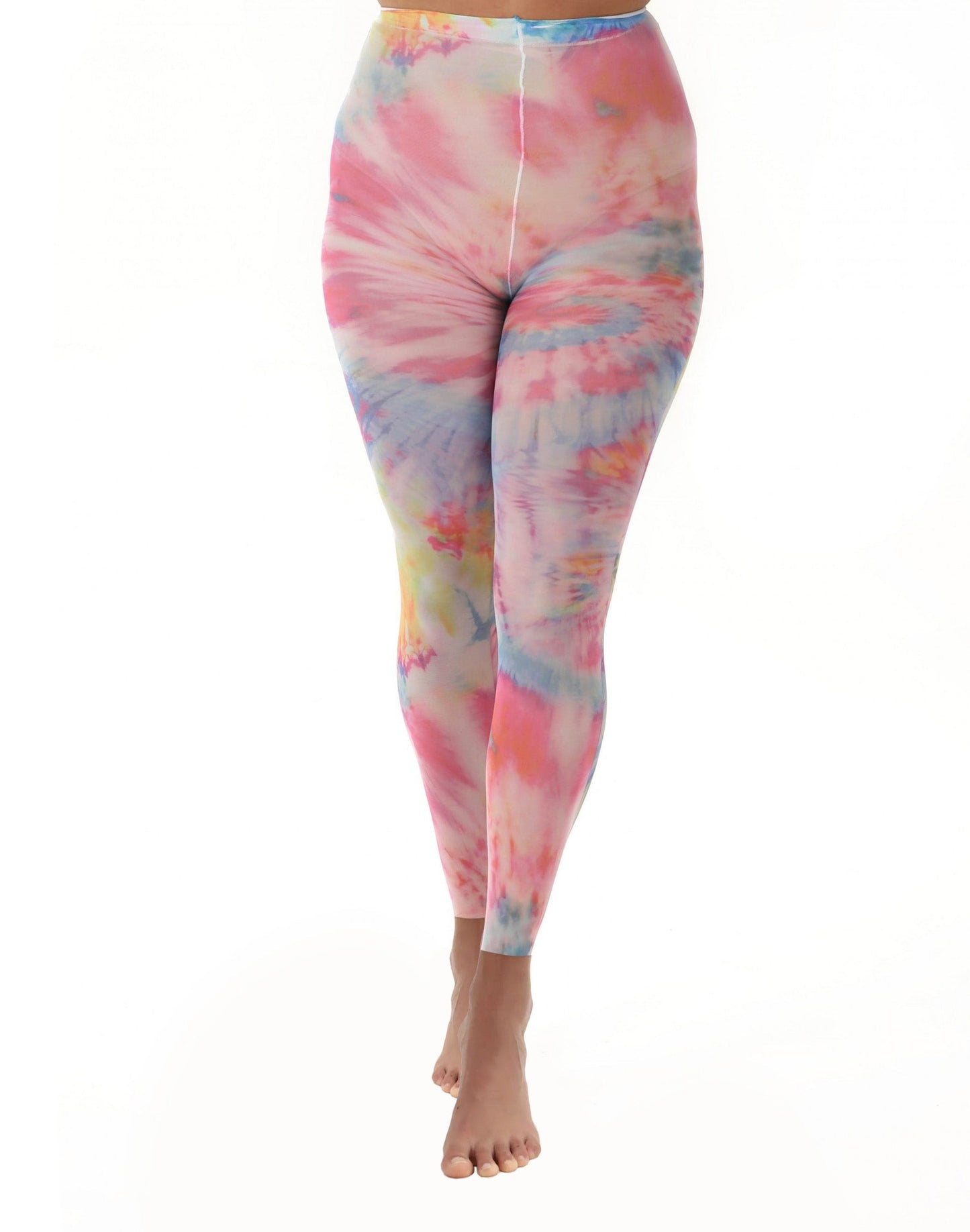 Pamela Mann Colour Burst Footless Tights - White opaque footless tights with an all over tie-dye style multicoloured print pattern.