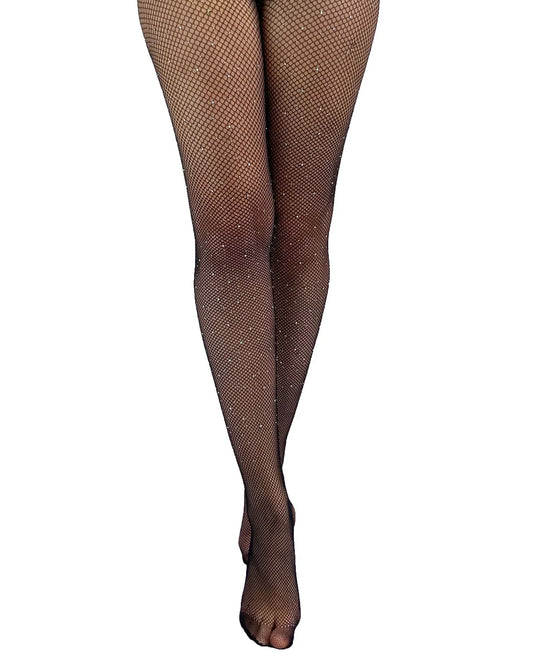 Pamela Mann Diamanté Net Tights - Black micro fishnet tights with iridescent sparkly rhinestones dotted all over.