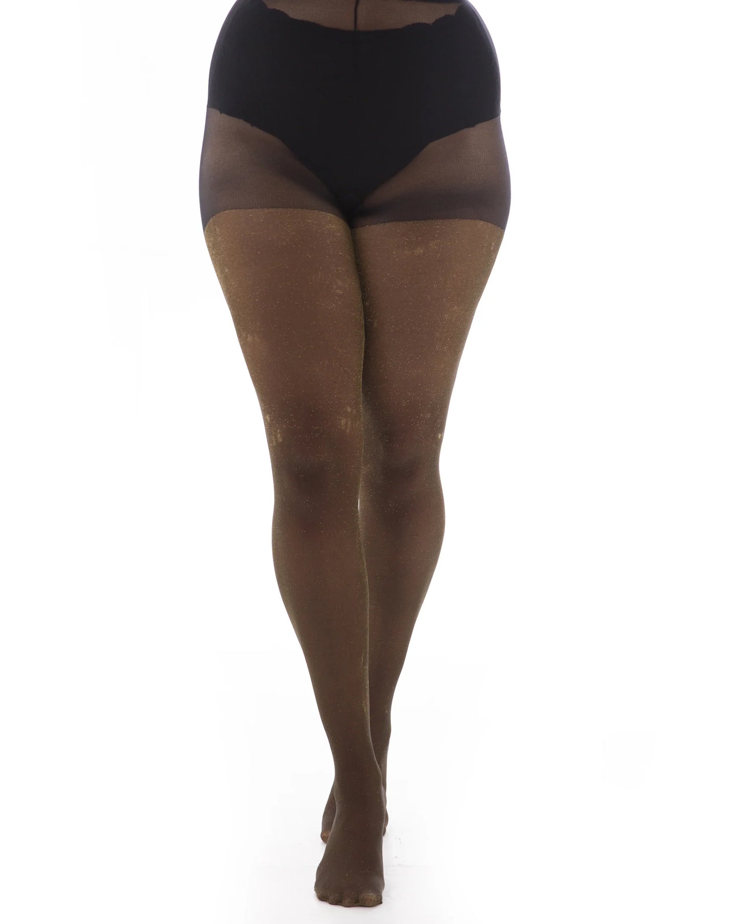 Pamela Mann Gold Shimmer Tights - Black semi opaque tights with gold lamé metallic yarn.