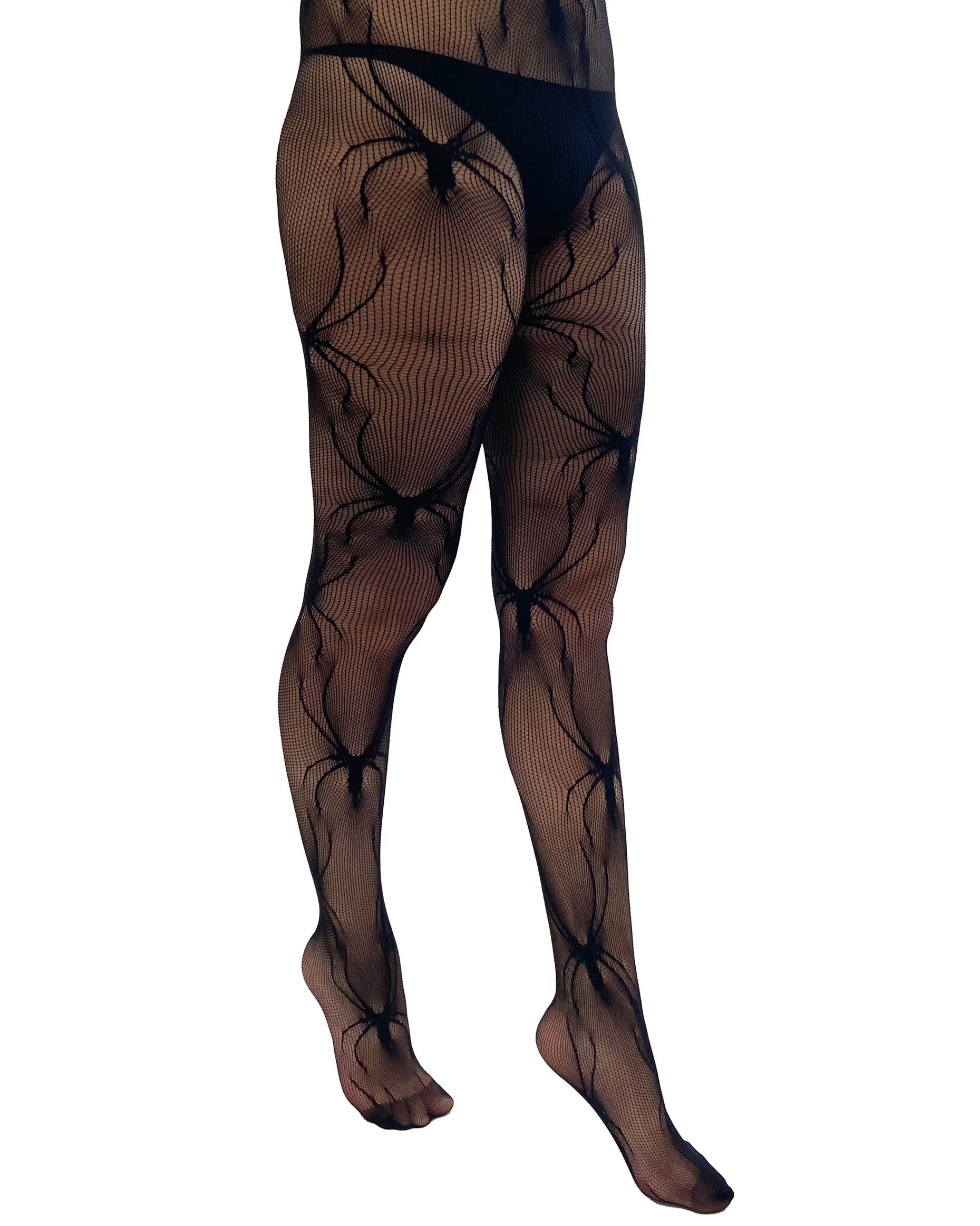 Pamela Mann Spider Net Tights - Black openwork fishnet tights with an all over spider design, perfect for Halloween.