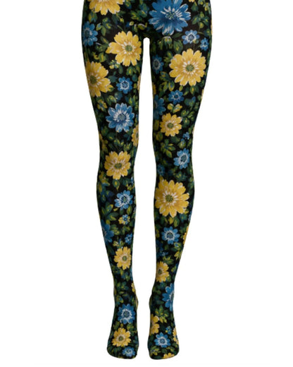 Floral patterned tights on a white background