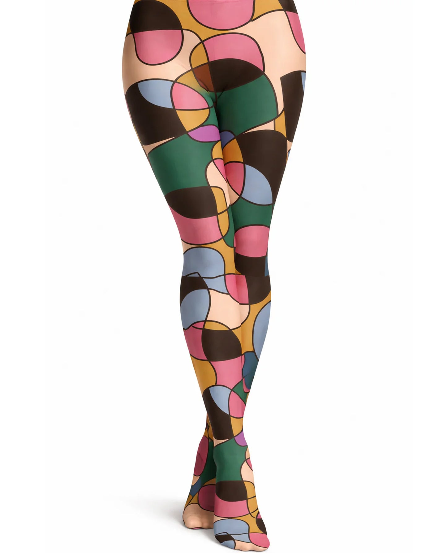 Colorful patterned tights on a white background