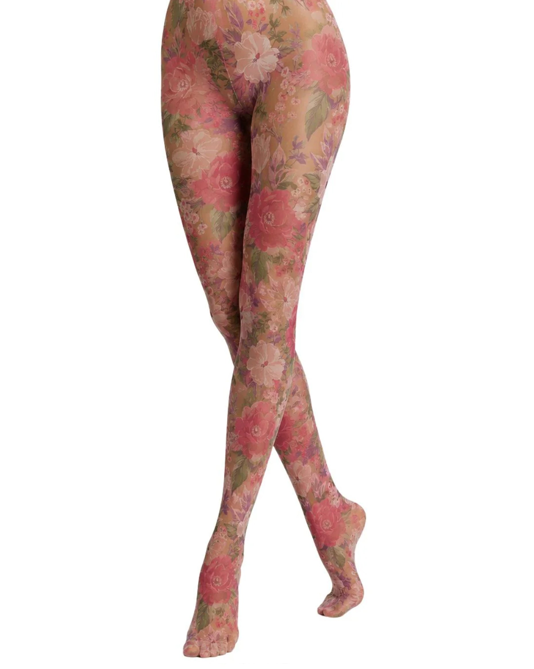Floral patterned tights on a white background
