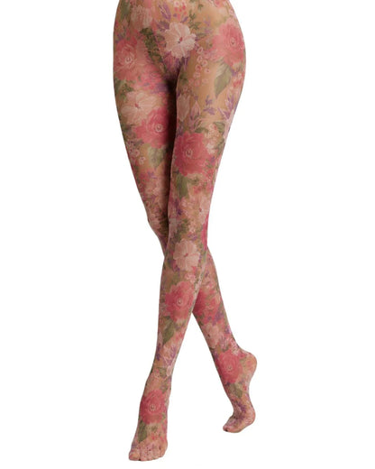 Floral patterned tights on a white background
