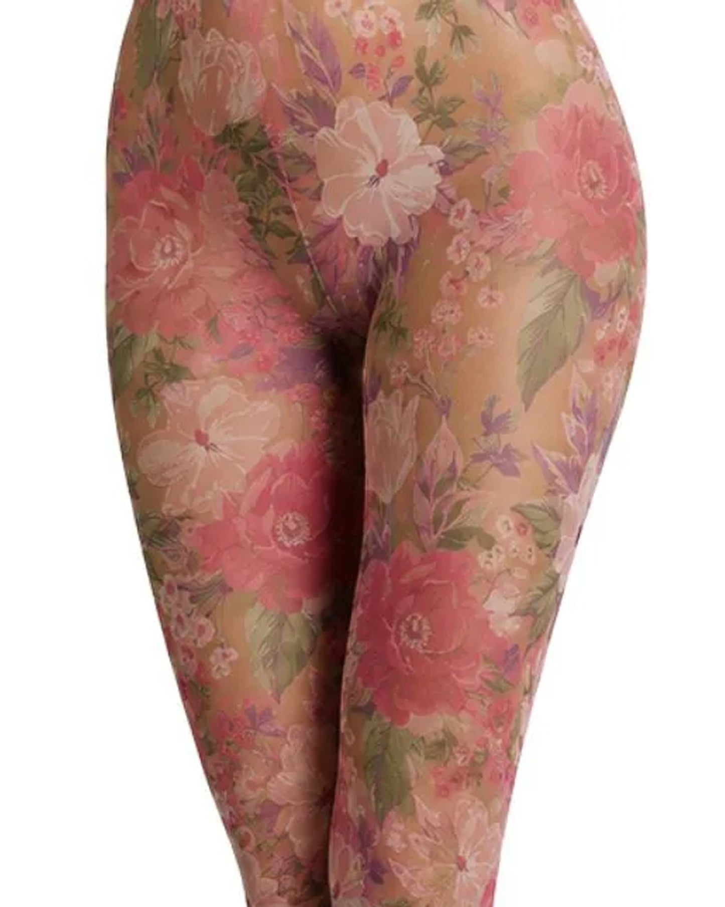 Floral patterned pantyhose on a white background