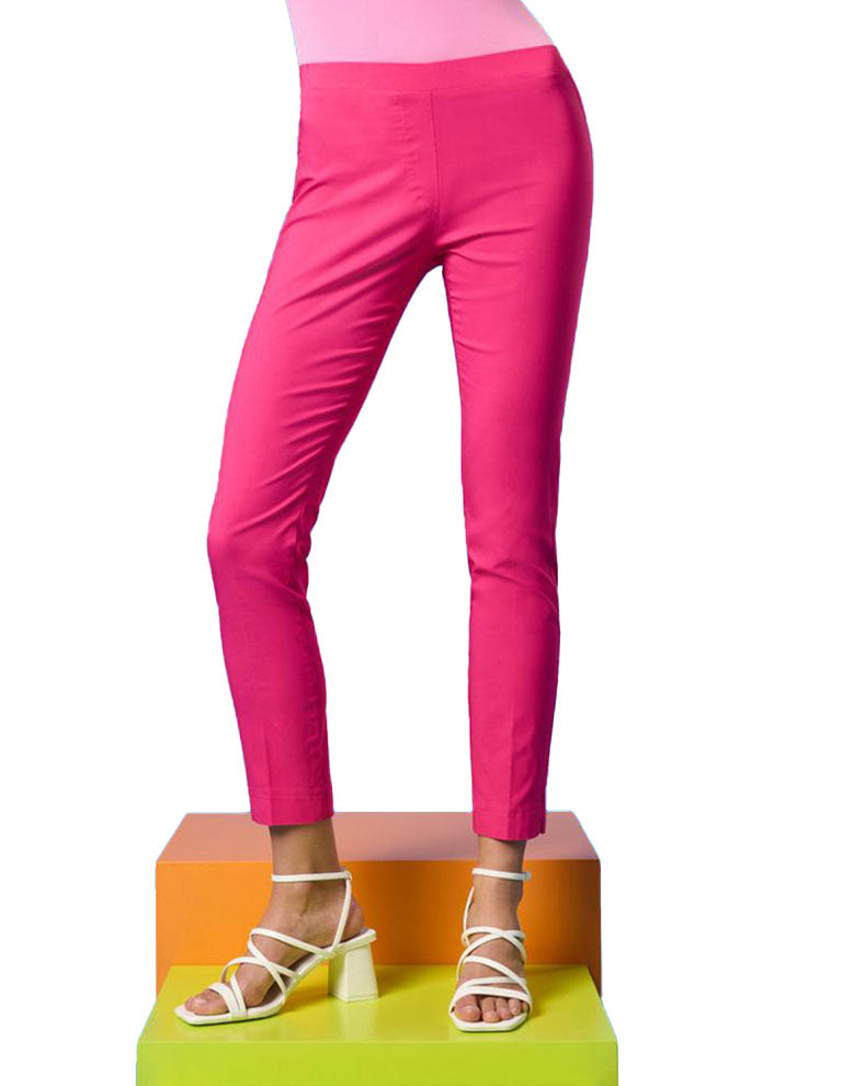 SiSi Joy Leggings - Barbie pink Summer weight stretch ankle grazer trouser leggings (treggings) with side slits on the cuff and faux back pockets with buttons and faux front pockets with diamanté studs.