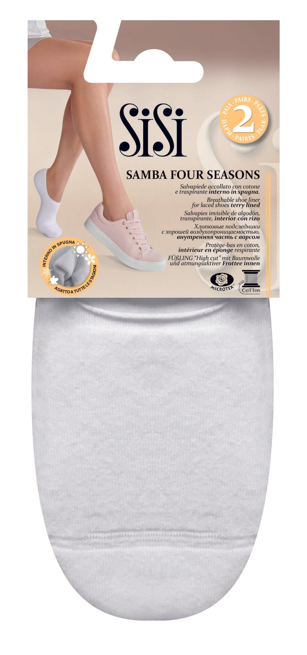 SiSi Samba Shoe Liner - Thick low ankle no show shoe liner socks, terry lined with silicone grippers on the heel and flat toe seam.