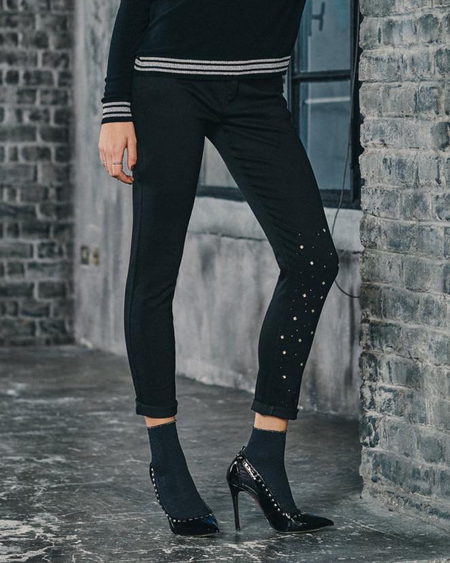SiSi Y603SI Strass Pantalone - black fashion jeggings with sparkly diamanté crystal rhinestones