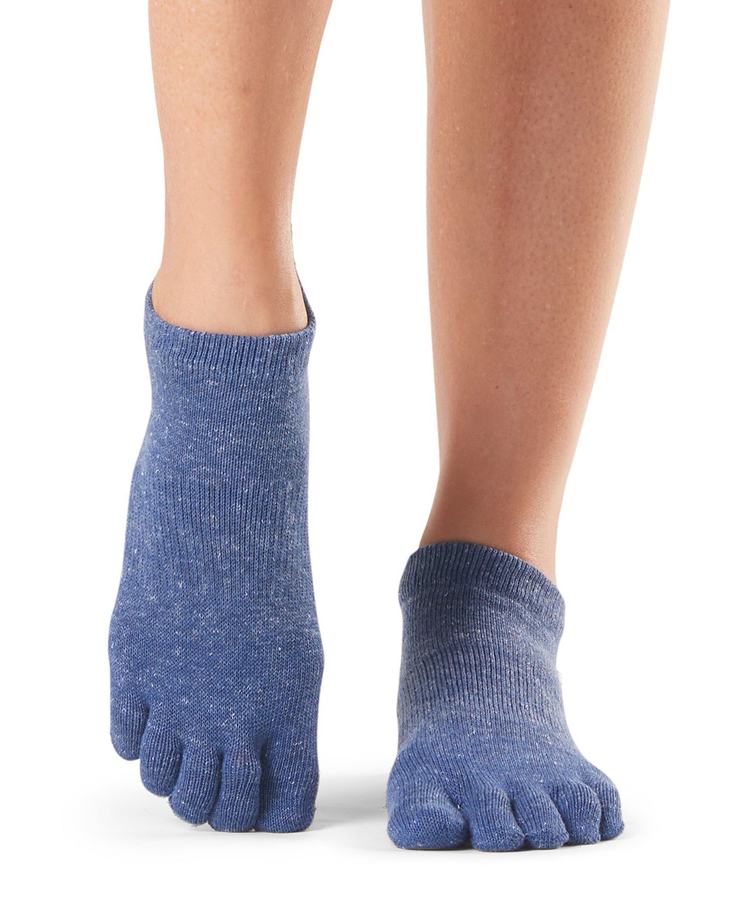 ToeSox Low Rise F/T Sock - Navy blue / denim cotton socks with individual toes and gripper sole.